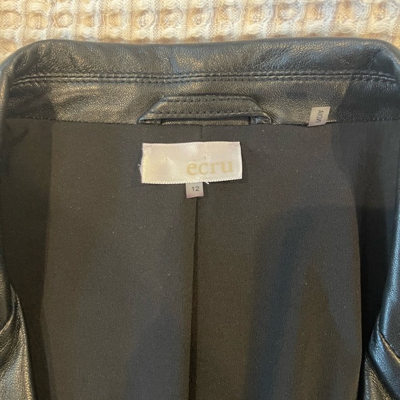 Ecru Black Leather Blazer, Size 12 - Picture 2 of 3
